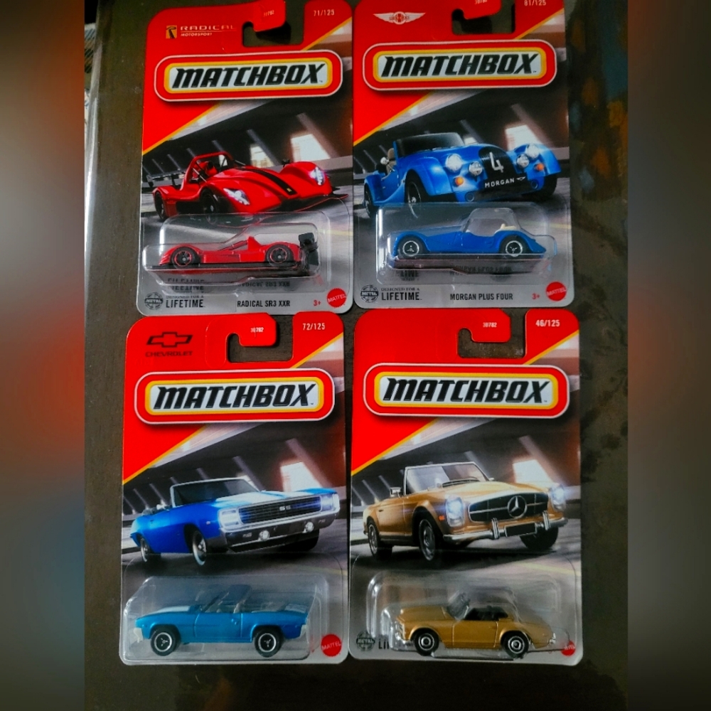 Match Box Toy Car Collection - Red, Blue, Gold 4pc Diecast